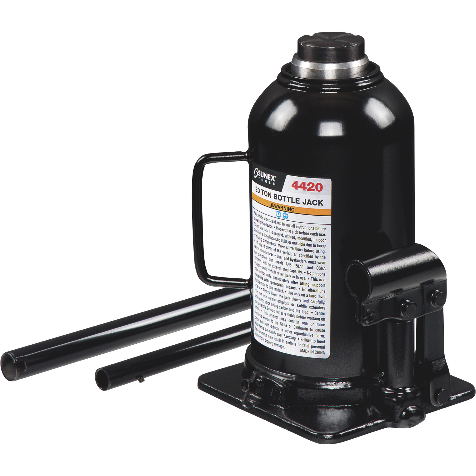 Sunex Tools Bottle Jack — 20-Ton Capacity, Fully Welded Base, Chrome Ram, Model# 4420
